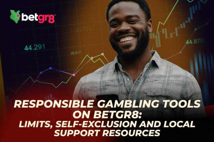 Responsible Gaming Tools on Betgr8 dashboard showing limits and self-exclusion settings