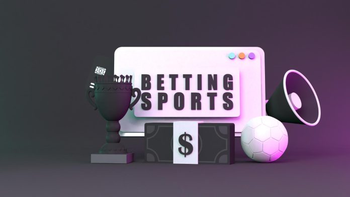 Sports betting concept with trophy, cash and soccer ball