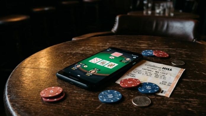 sports bettors playing online card games on mobile