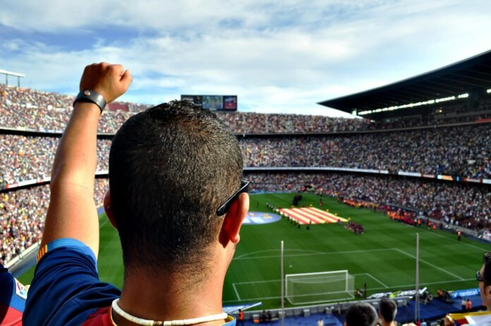 Barcelona players celebrating their title-clinching Clasico victory against Real Madrid at Camp Nou