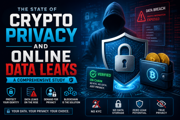 Crypto privacy and online data leaks study showing cybersecurity risks, database breaches and blockchain-based privacy solutions