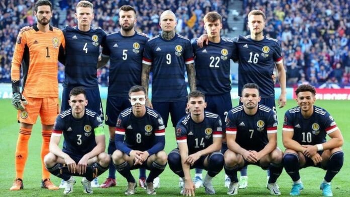 Scotland national team players celebrating during preparations for the 2026 FIFA World Cup under Steve Clarke