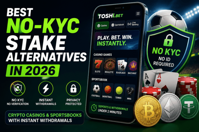 Best No-KYC Stake alternatives in 2026 with crypto casinos offering instant withdrawals and anonymous sports betting.