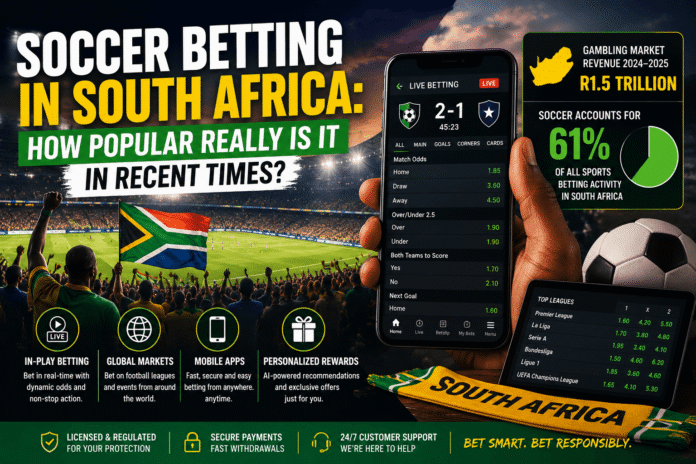 Soccer betting in South Africa with football match, mobile betting app, live odds, and sportsbook interface