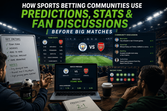 Sports betting communities discussing football predictions, statistics, and team news before a big match