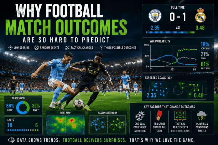 Football match outcomes explained using football statistics, tactical analysis, probability charts, and live match data