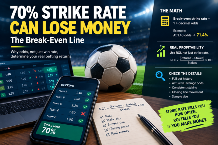 70% strike rate compared with betting odds and ROI