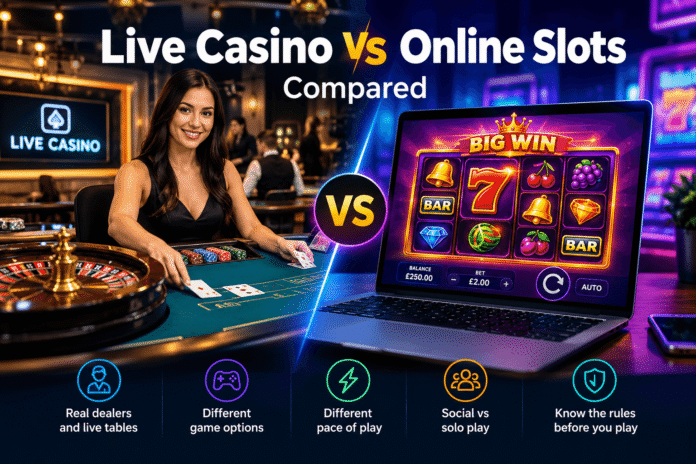 Comparison of a live casino dealer and digital online slot reels