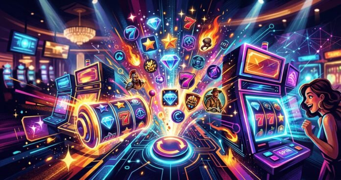 Digital slot game development illustrating shared technology and creative variety across casino studios