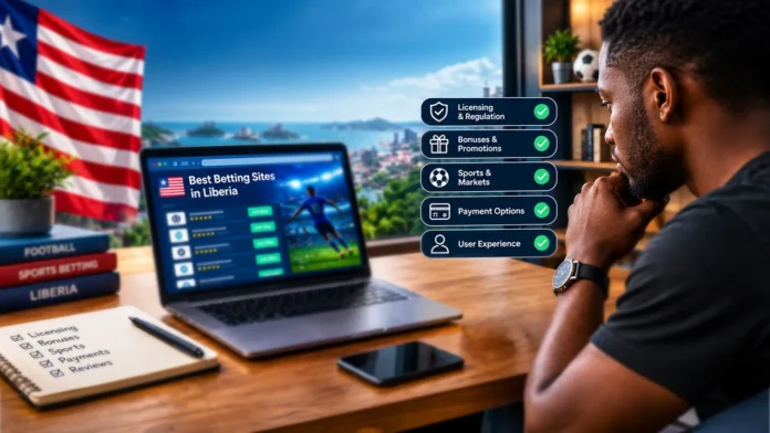 Football stadium and smartphone illustrating a guide to comparing betting sites in Liberia