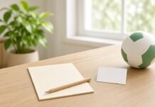 Top Tips for Recording and Checking an Online Sports Stake Blank betting record sheet, pencil, payment card, and football on a bright desk