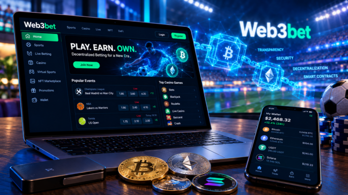 Blockchain network and cryptocurrency wallet connected to a digital football betting interface